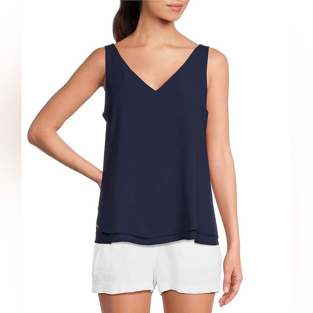 Lilly Pulitzer Florin True Navy Reversible Double Layer V-Neck Sleeveless Top XL